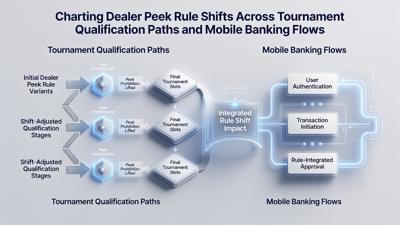 Diagram illustrating dealer peek protocol variations across blackjack tournament structures and mobile transaction interfaces