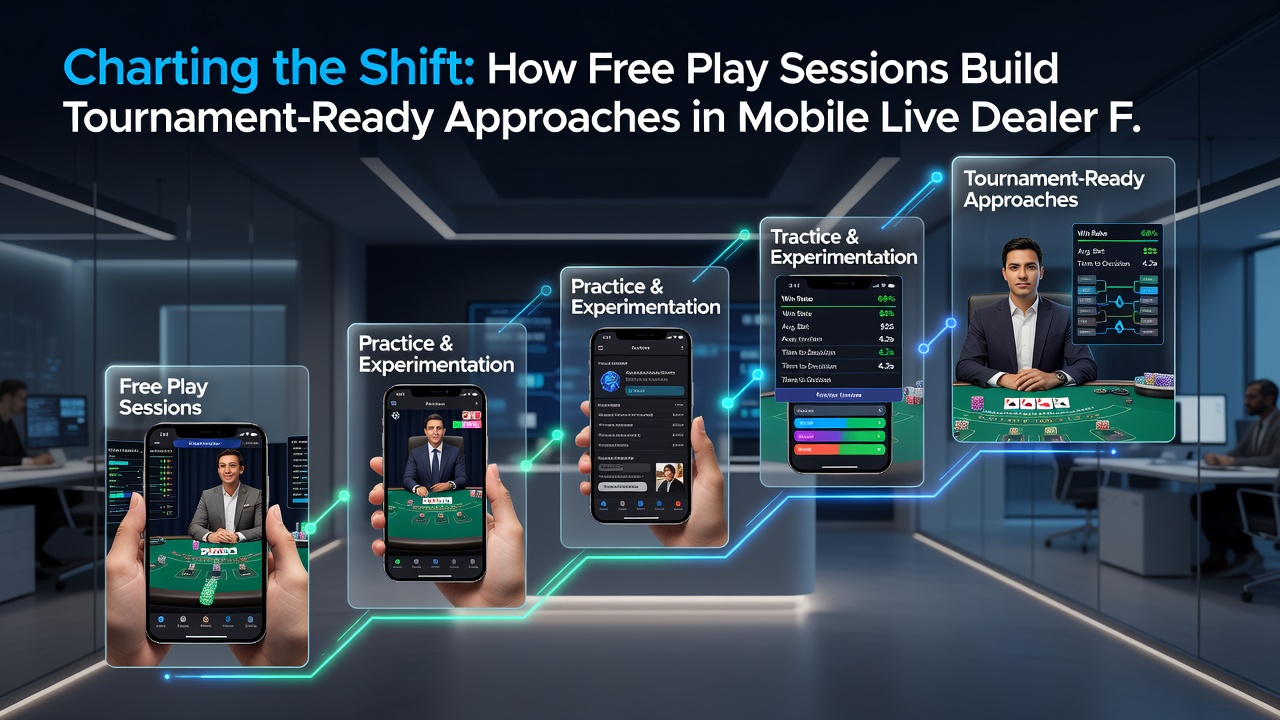 Close-up of tournament bracket interface on mobile device next to live dealer video feed