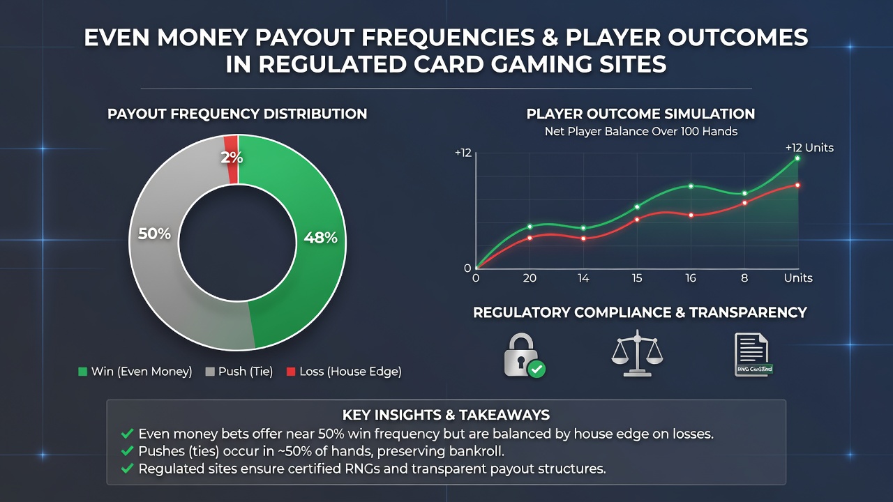 Infographic illustrating player outcome distributions when accepting versus declining even money offers