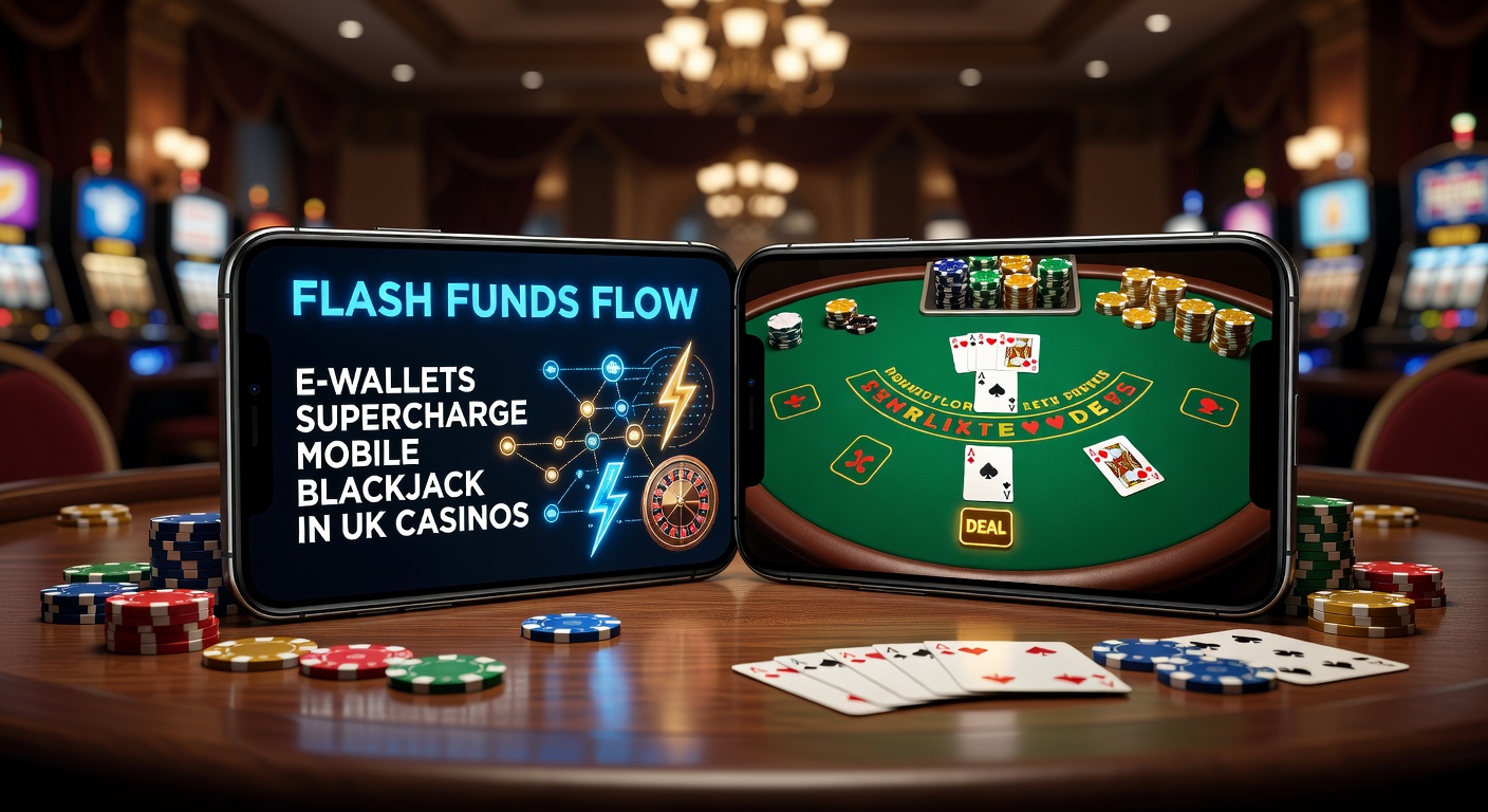 Smartphone displaying a mobile blackjack game with e-wallet deposit options on screen, highlighting quick transaction flow in a UK casino app