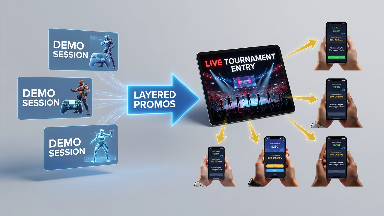 Live tournament lobby on mobile device with wallet balance and promo indicators active