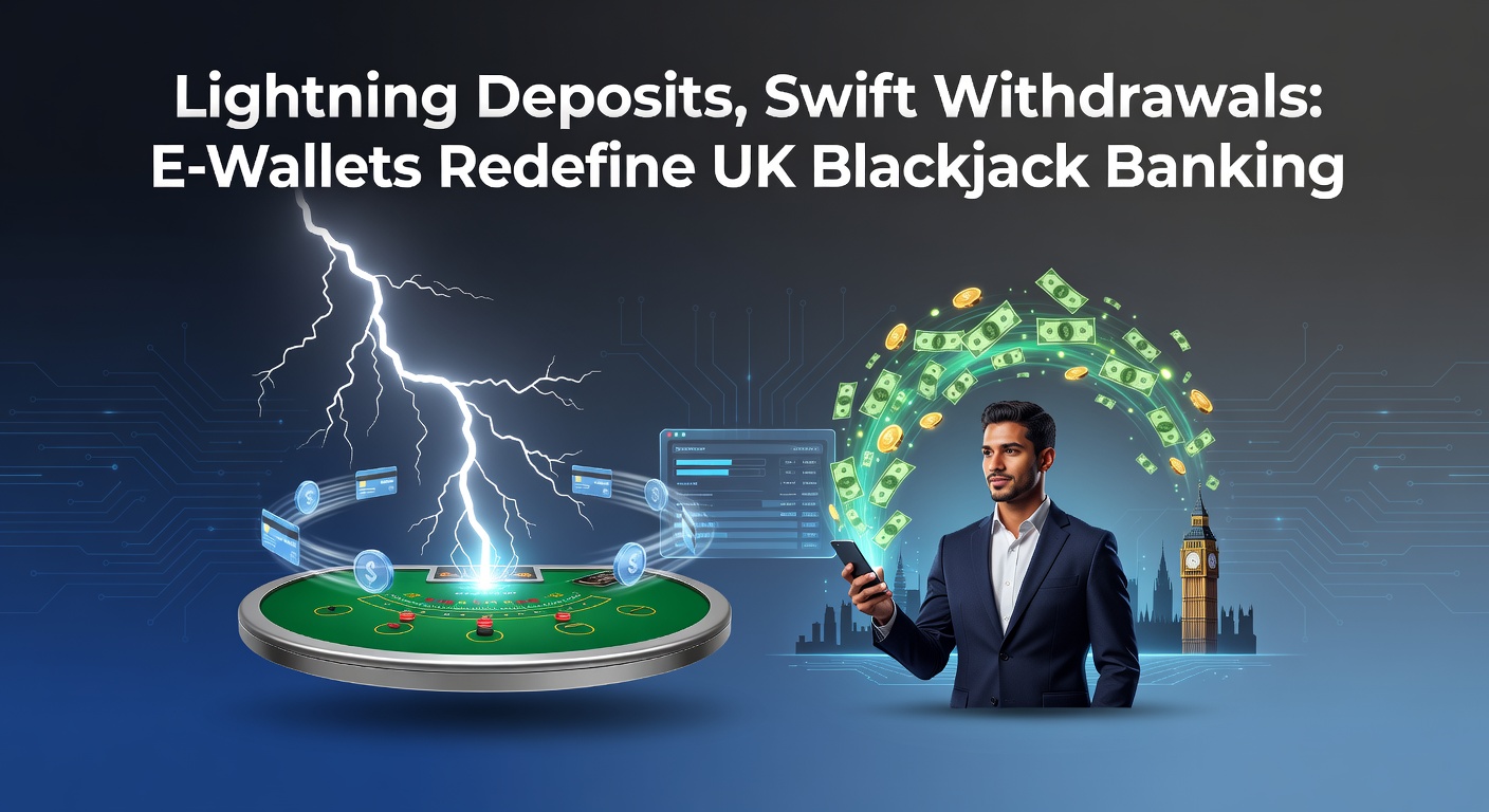 Digital graphic showing rapid money transfers via e-wallets into an online blackjack interface