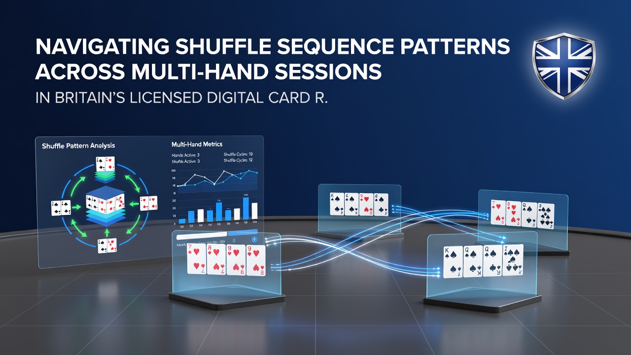 Close-up of multi-hand blackjack display highlighting shuffle sequence indicators and deck status