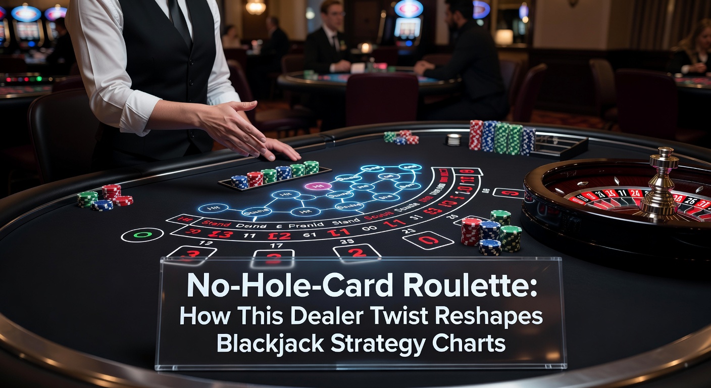 Illustration of a blackjack table highlighting the no-hole-card rule where the dealer does not peek at their hole card