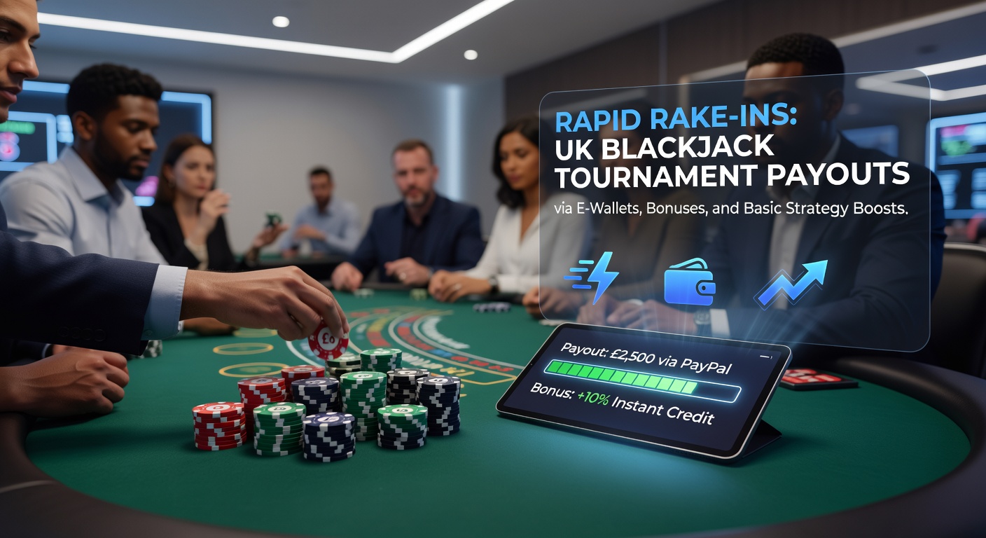 Close-up of a blackjack tournament leaderboard on a laptop screen, showing e-wallet payout notifications popping up alongside bonus multipliers and strategy charts