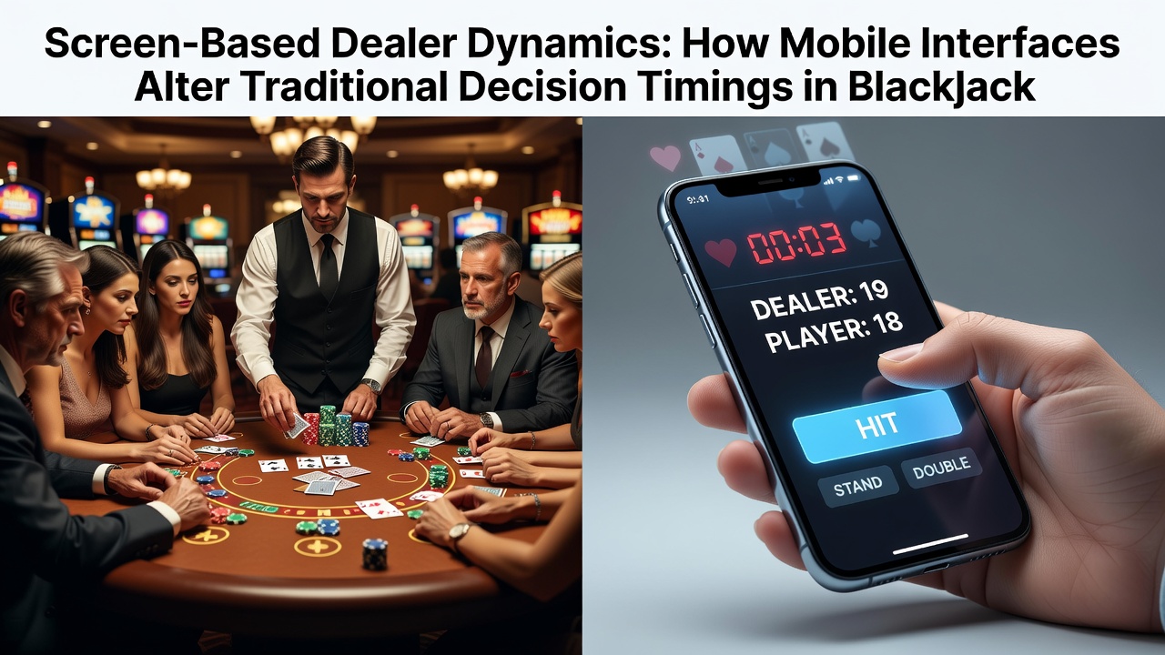 Mobile blackjack interface showing dealer card layout and decision buttons on a smartphone screen