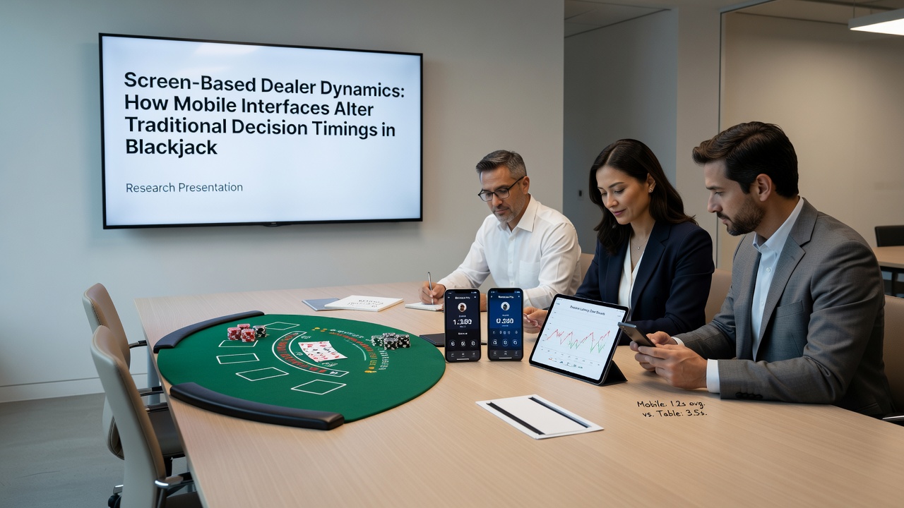 Close-up of a mobile blackjack app with timer overlay and dealer cards in motion