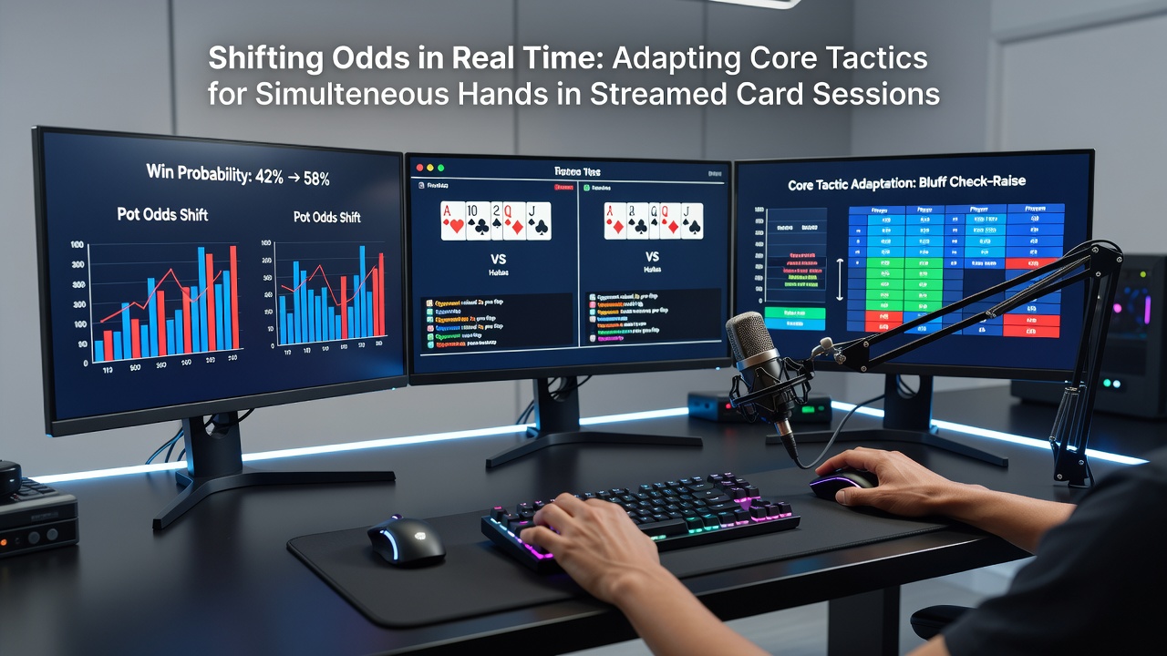 Close-up view of a streamed multi-hand blackjack setup with probability indicators and card tracking overlays