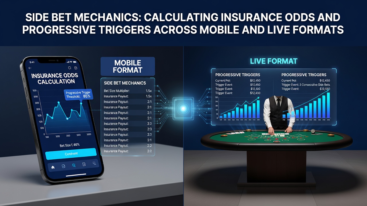 Live dealer blackjack table with progressive jackpot signage and insurance betting circle