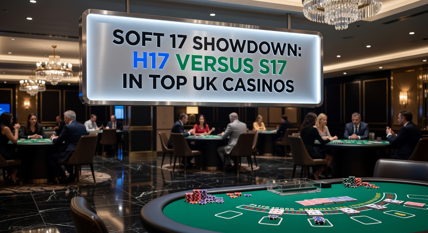 Side-by-side comparison chart of H17 and S17 house edges, strategy deviations, and RTP percentages across UK blackjack variants