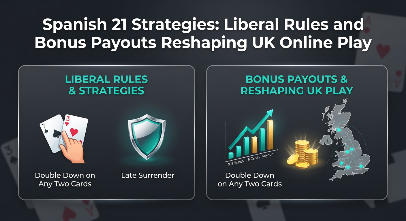 Vibrant digital render of a Spanish 21 table with bonus payout icons glowing amid dealt cards on a sleek online casino interface