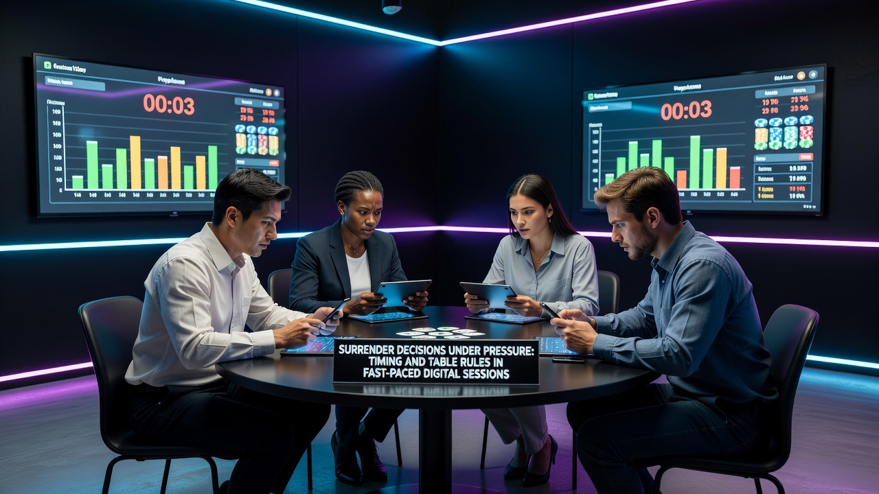 Close-up of online blackjack table with timer countdown and surrender button interface