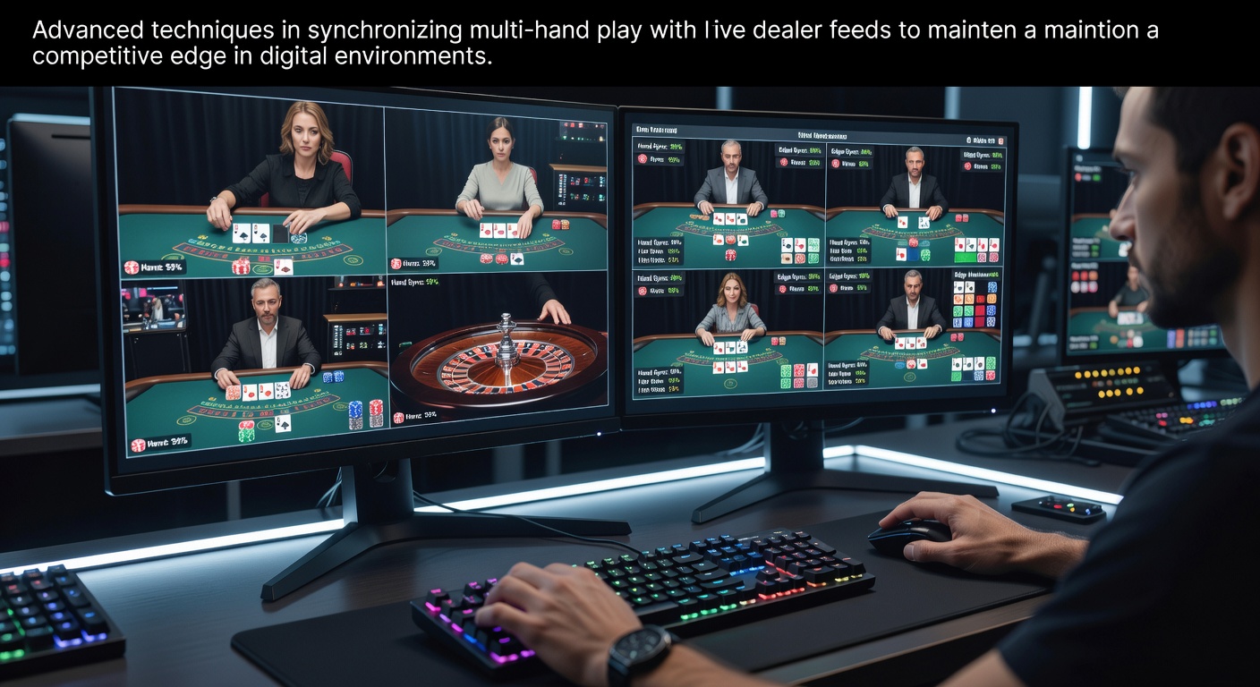 Multi-hand blackjack interface synchronized with live dealer video feed showing real-time card distribution across tables
