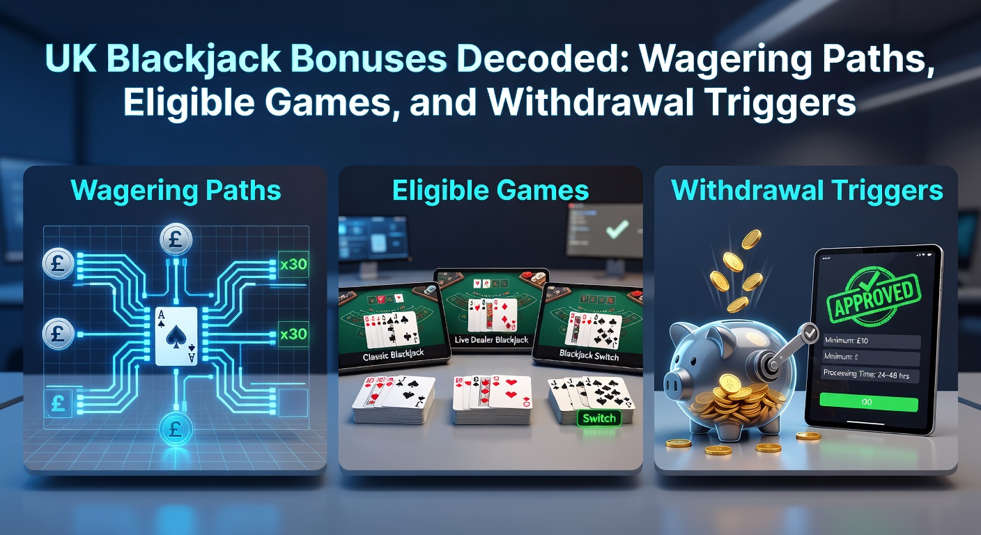 Illustration of blackjack cards and bonus chips stacked on a UK flag-themed table, symbolizing targeted promotions for British players